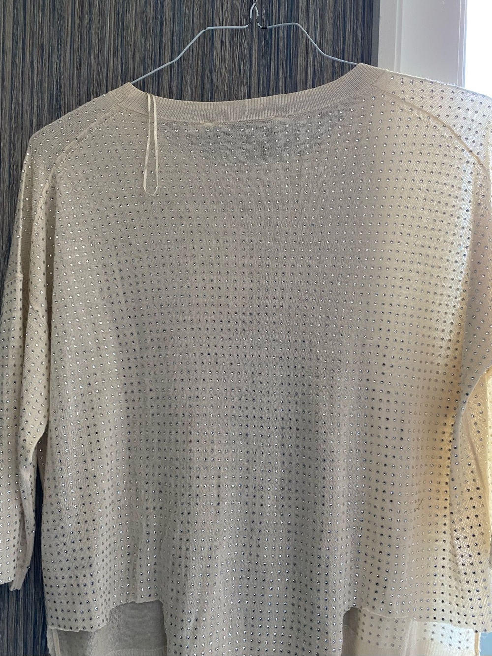 NWT Zara Cream Rhinestone Crew Neck Sweater Sz L - Picture 2 of 4